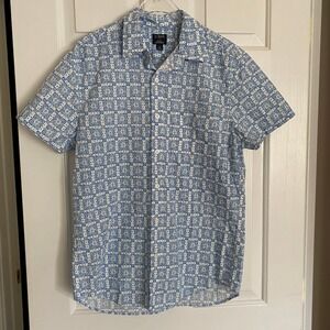 J.‎ Crew Factory Flex Washed Mens Blue White Short Sleeve Button Down Shirt M